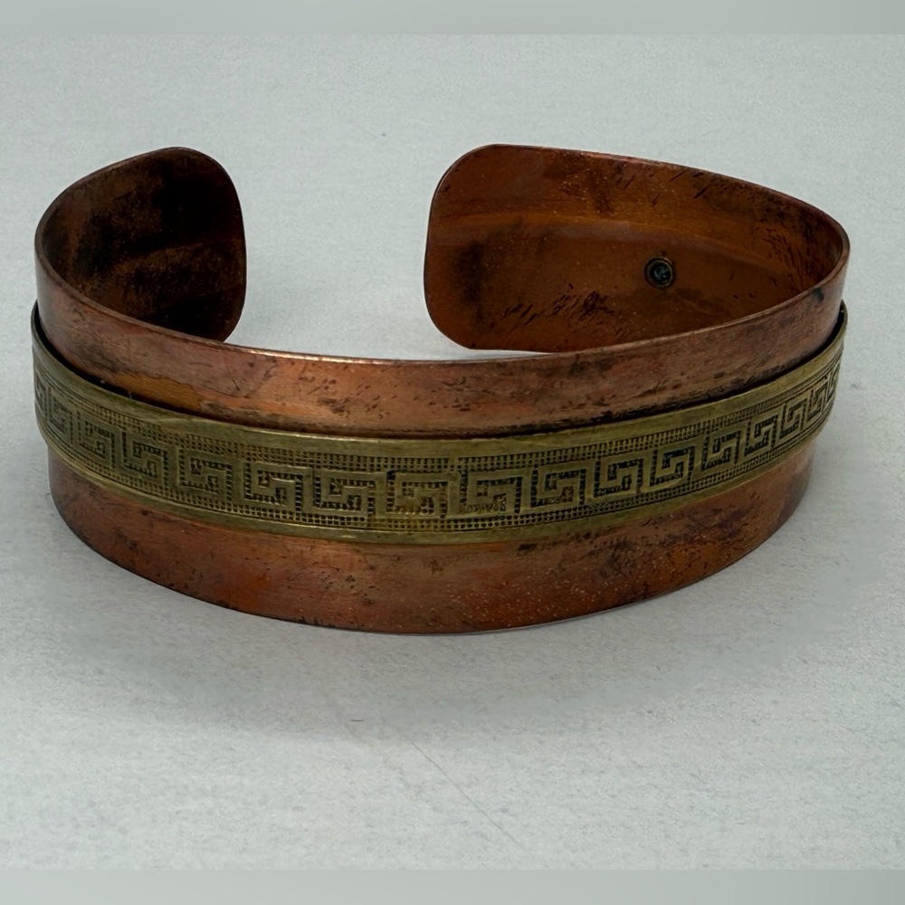 Copper Brass Greek Key Cuff Bracelet Vintage Patina Boho Unisex Jewelry‎ Gift